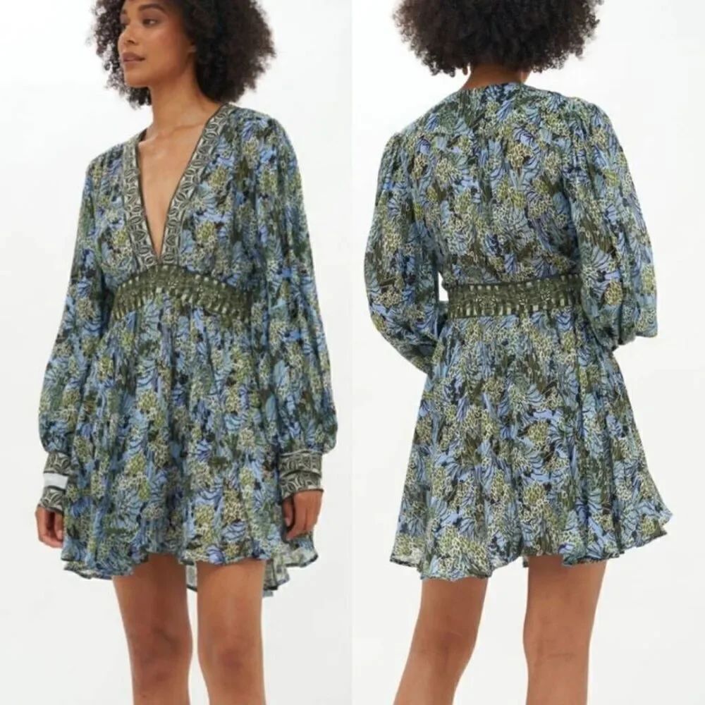 Tuckernuck Oliphant Pattern V-NECK MINI DRESS- EDEN BLUE S